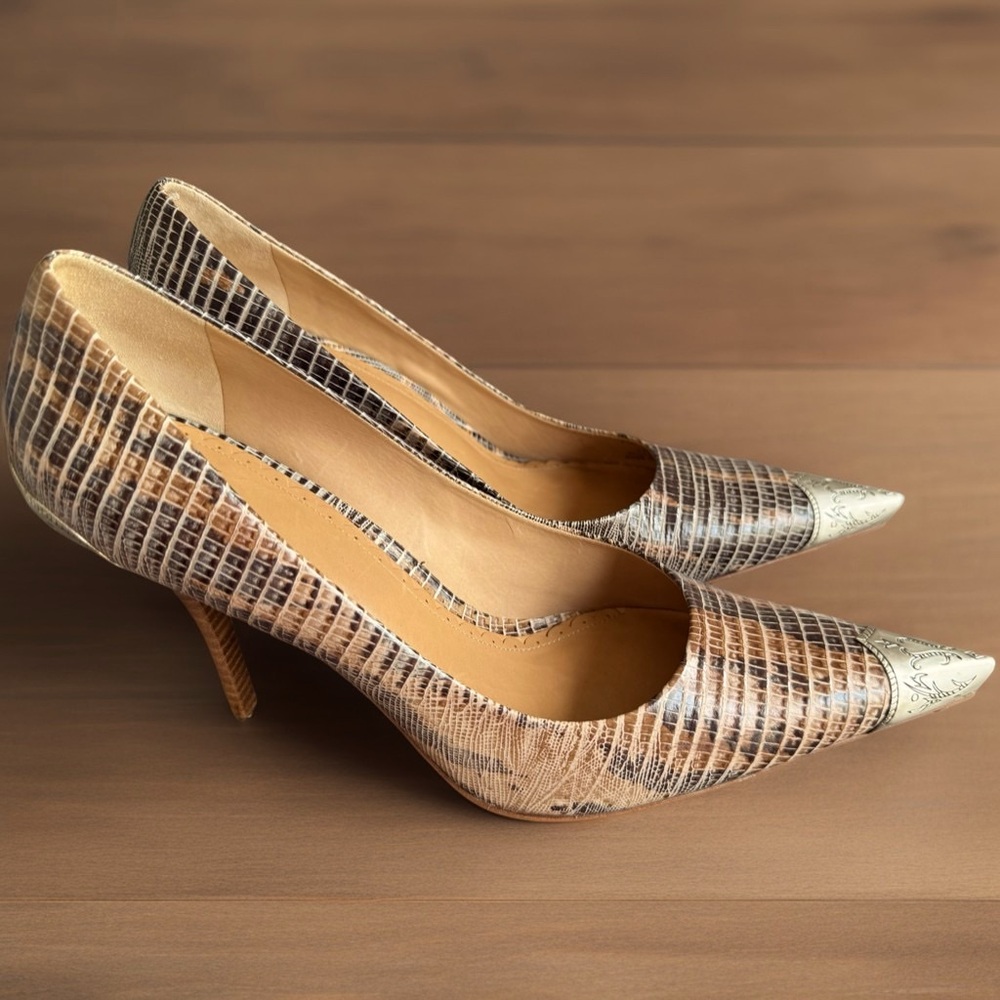 JV (J Vincent) 4 inch heel size 10M multi color ginger lizard pump